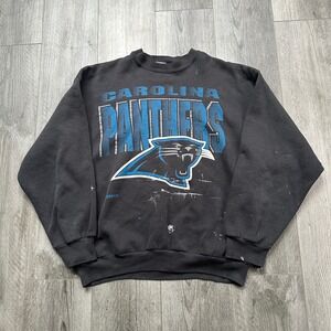 Vintage 1993 Carolina Panthers Black Crewneck Sweatshirt XL Distressed paint NFL